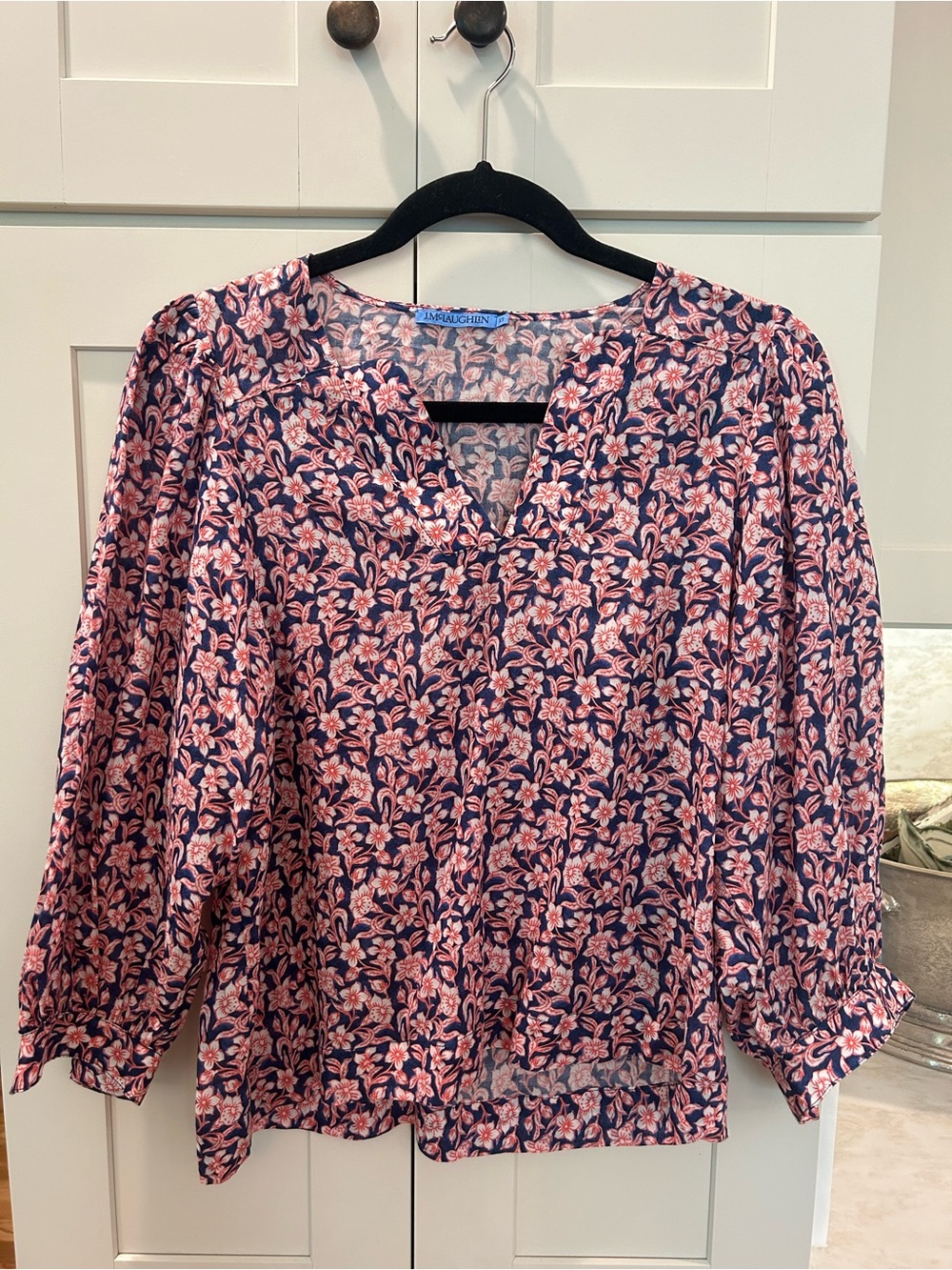 J.McLaughlin Navy Floral V-Neck Blouse